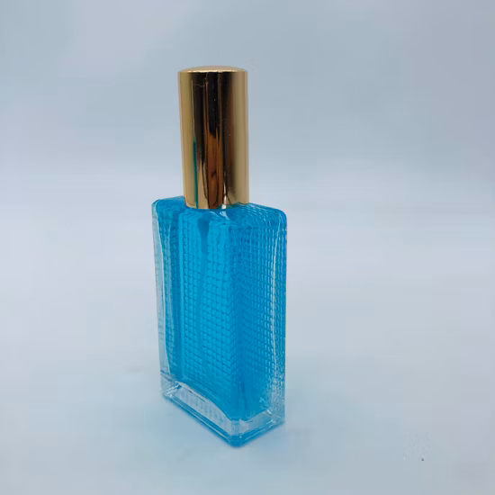 Garrafa de perfume de vidro recarregável do pulverizador da bomba do retângulo 30ml 50ml com tampa de alumínio